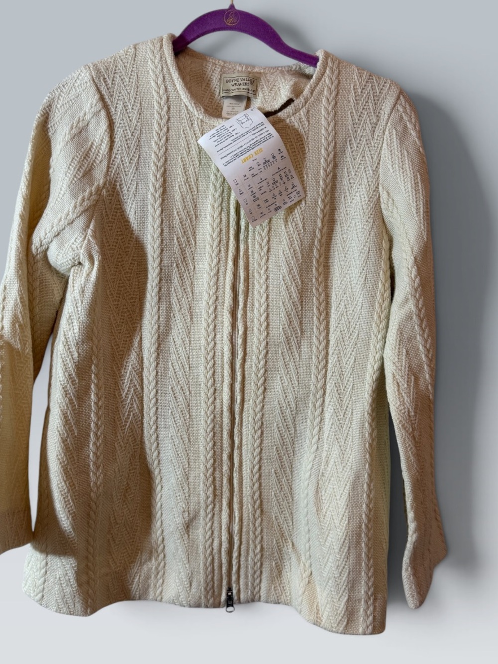 Women’s Cream Cable-Textured Zip Front Sweater Jacket